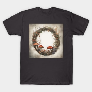 Wreath of flowers and mushrooms T-Shirt